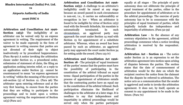 Bhadra International (India) Pvt. Ltd.   vs Airports Authority of India 2026 INSC 6 - Arbitration - Ineligibility
