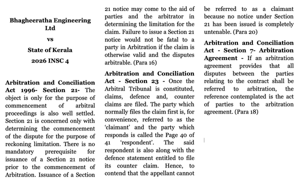 Bhagheeratha Engineering Ltd vs State of Kerala 2026 INSC 4 -Arbitration Act