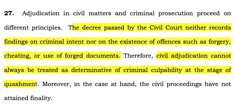 C.S. Prasad vs C. Satyakumar and Others; 2026 INSC 39 - S.482 CrPC - Quashing - Civil Suit - Delay